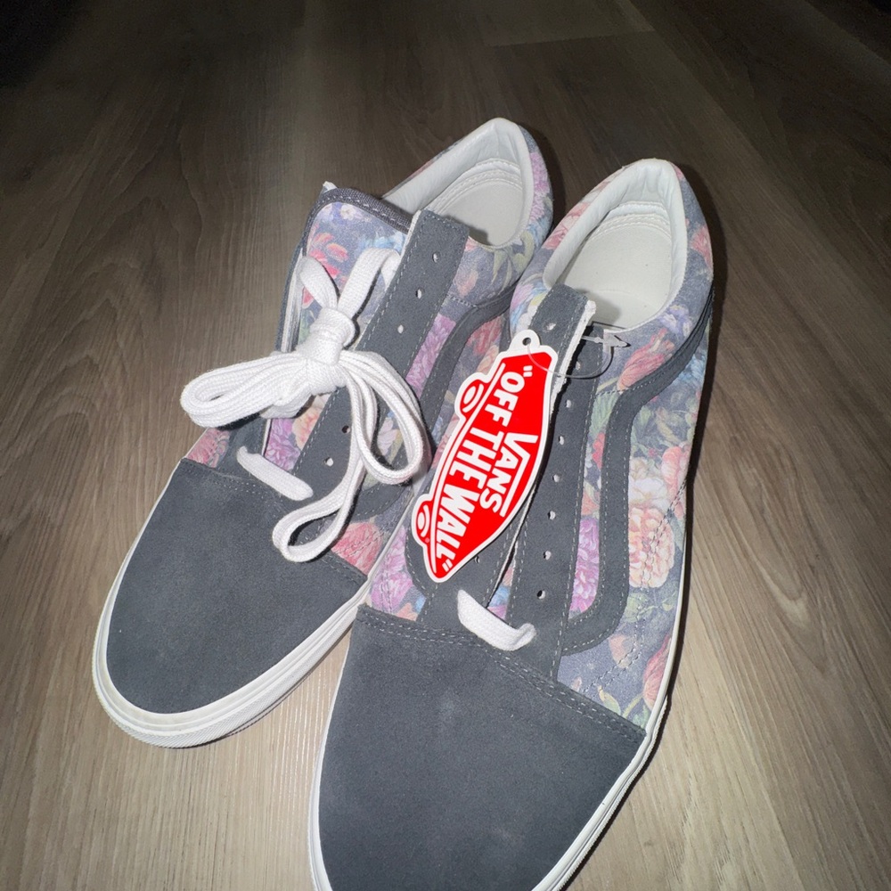 Vans Gray and Pink Floral Sneakers